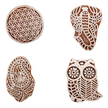 Set of 4 Piece New Mix Wooden Printing Block